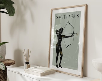 Wydruk zodiaku Strzelca, prezent Strzelca, znak zodiaku, dekoracja szałwiowo-zielona, sztuka ścienna astrologii, prezent urodzinowy, prezent dla najlepszego przyjaciela, plakat