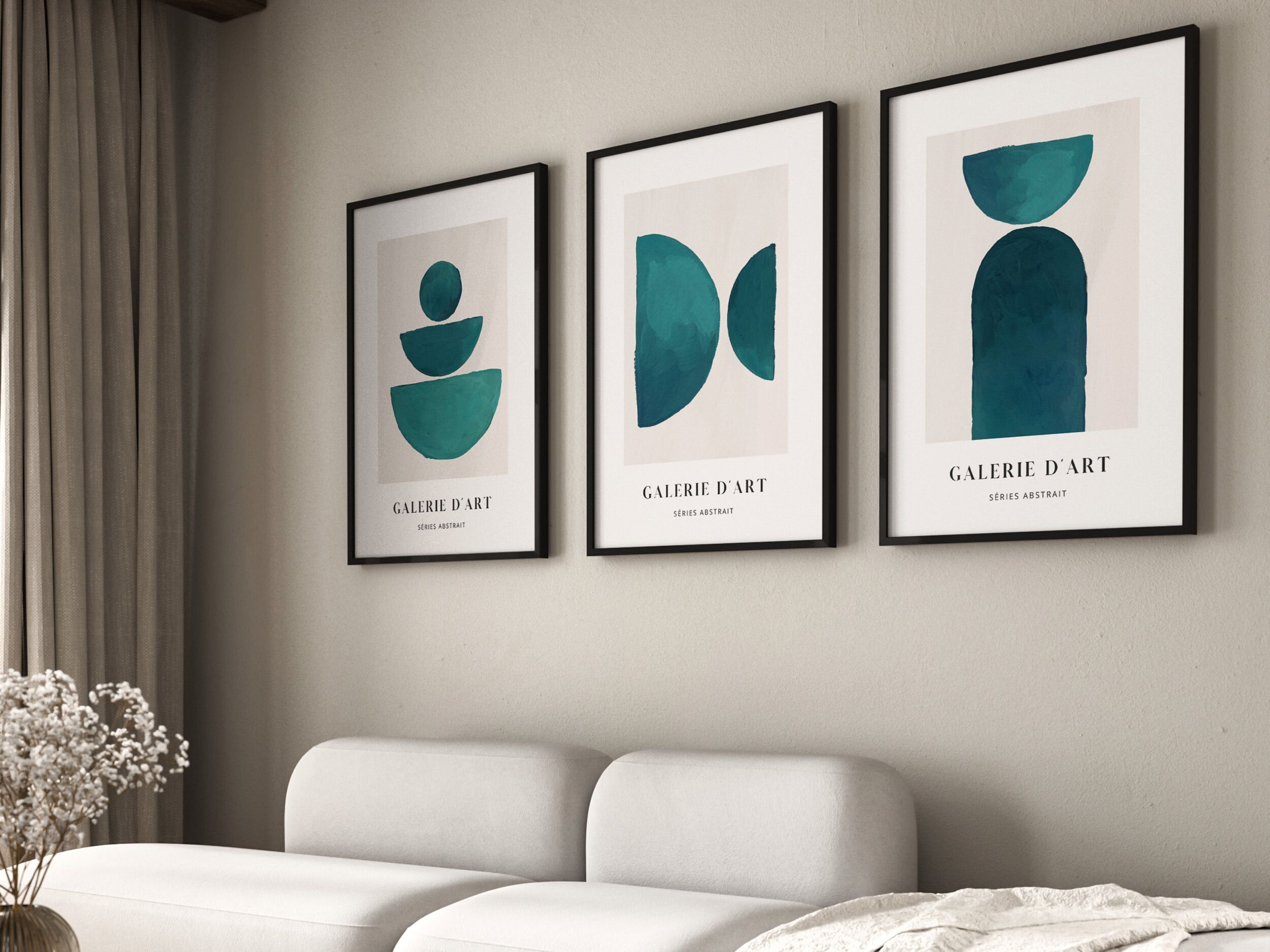 Teal Mid Century Modern Wall Art, Set of 3 Prints, Abstract Art ...