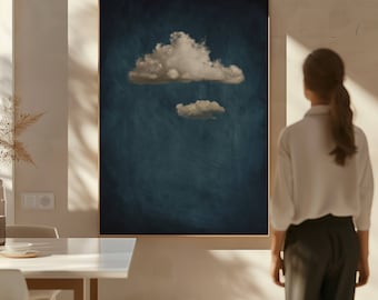 Dark Blue Cloud Canvas Wall Art Print, Framed Art, Moody Abstract Art, Extra Large Living Room Decor, Minimalist Painting, Night Sky Art