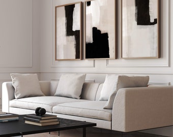 Neutral Abstract Wall Art Prints, Set of 3 Prints, Painting, Black, Minimalist, Living Room Decor, Japandi, Bedroom, Poster,