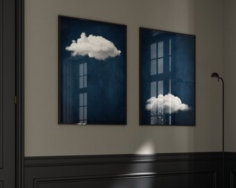 Indigo Cloud Prints, Set of 2 Prints, Surreal Wall Art, Dark Blue, Maximalist Decor, Poster, Living Room Decor, Large Wall Art, Bedroom,