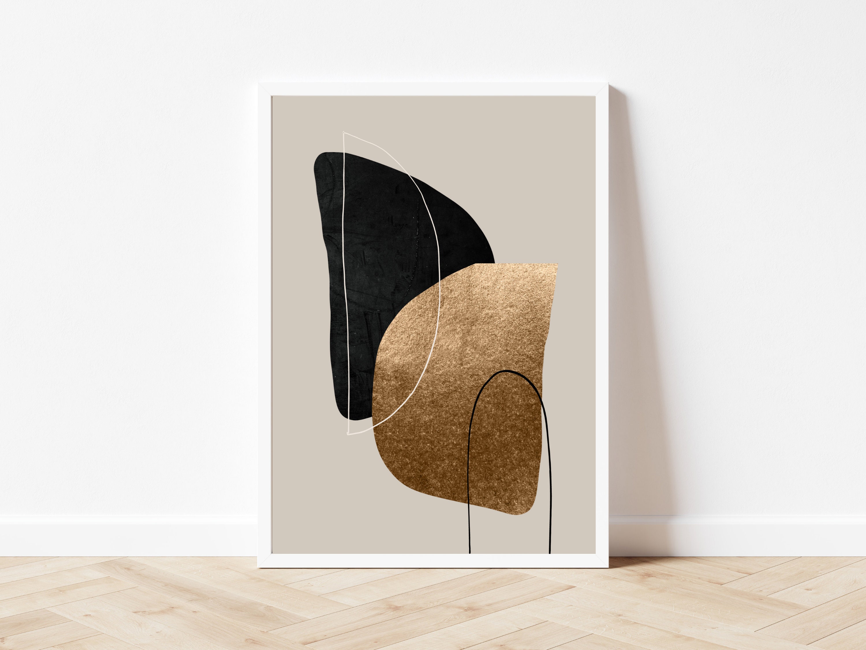 Black and Gold Abstract Set of 3 Prints Mid Century Modern - Etsy