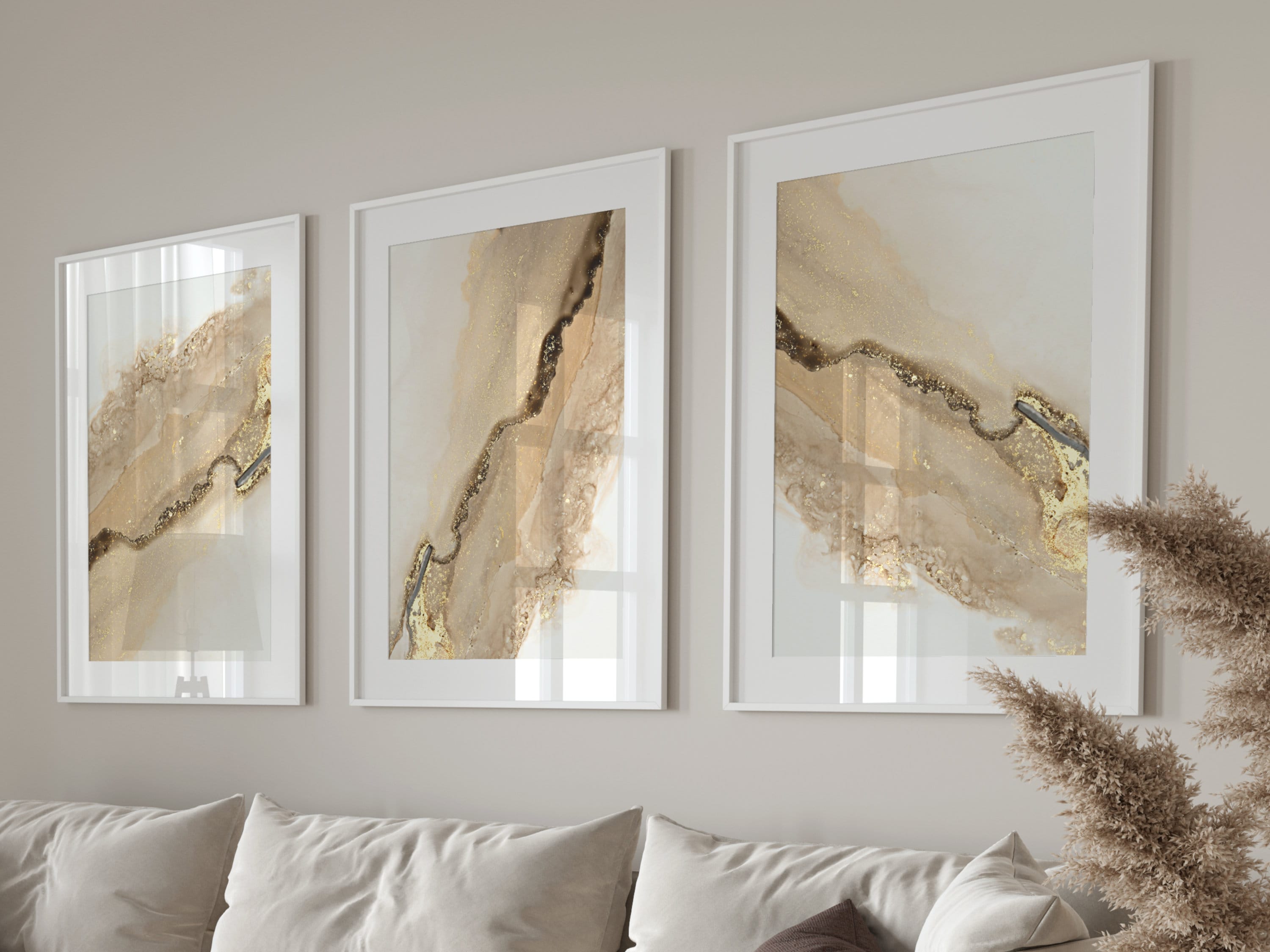 Beige and Gold Set of 3 Prints · PRINTABLE WALL ART · Gold Wall Art ...