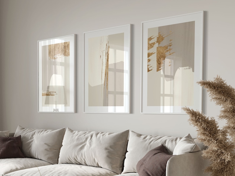 Beige and Gold Abstract Wall Art · Set of 3 Prints, Neutral Wall Art ...