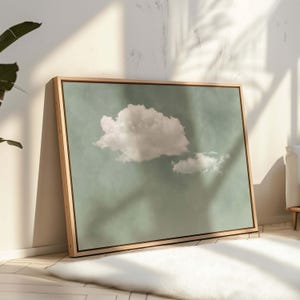 Sage Green Clouds Canvas Wall Art, Floating Framed Art, Giclée Print, Abstract Painting, Large Living Room Decor, Modern Minimalist Wall Art