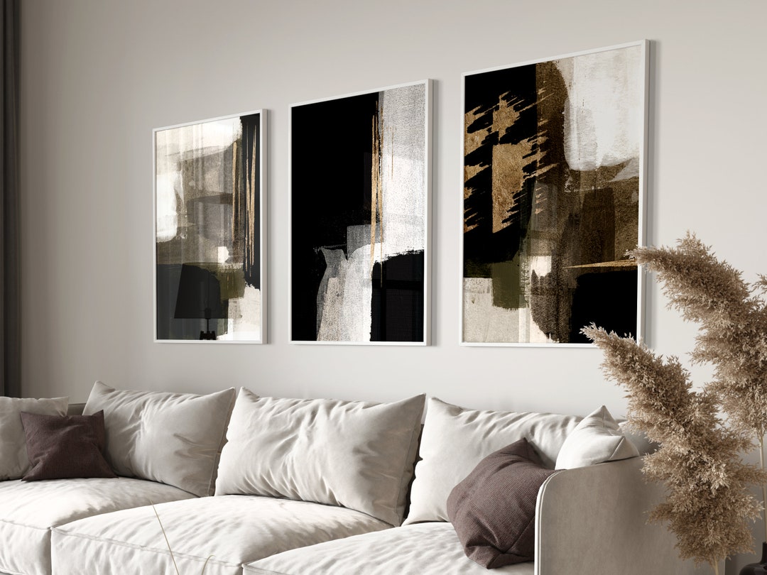 Black and Gold Wall Art · Set of 3 Prints · Abstract Art, Minimalist ...