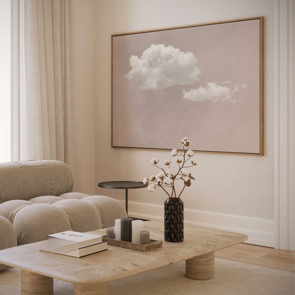 Beige Clouds Canvas Wall Art Print, Landscape Neutral Wall Art Framed, Giclée, Large, Abstract, Living Room Decor, Modern, Minimalist, Zen