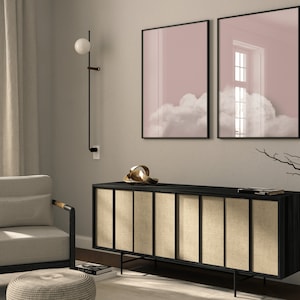 Blush Pink Cloud Set de 2 impresiones de arte, arte de pared rosa, arte de pared minimalista, decoración de la pared de la sala de estar, dormitorio, decoración sobre la cama, arte de la pared de la guardería