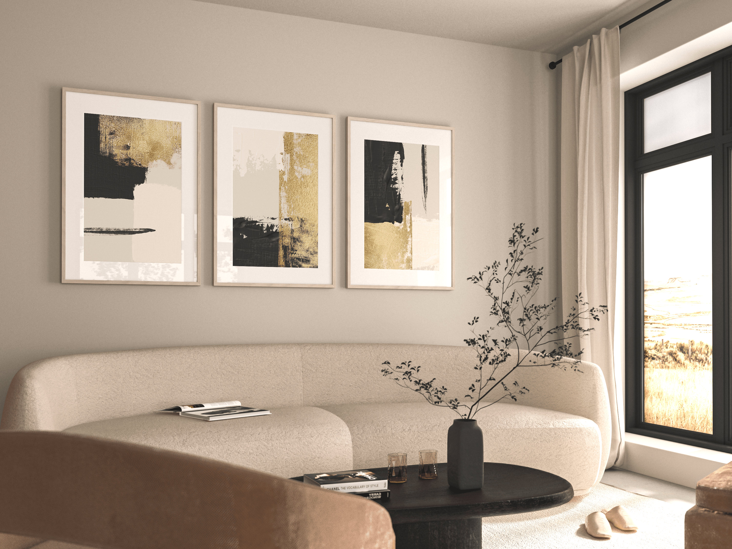 Black and Gold Abstract Art · Set of 3 Prints · Black and Beige Wall ...