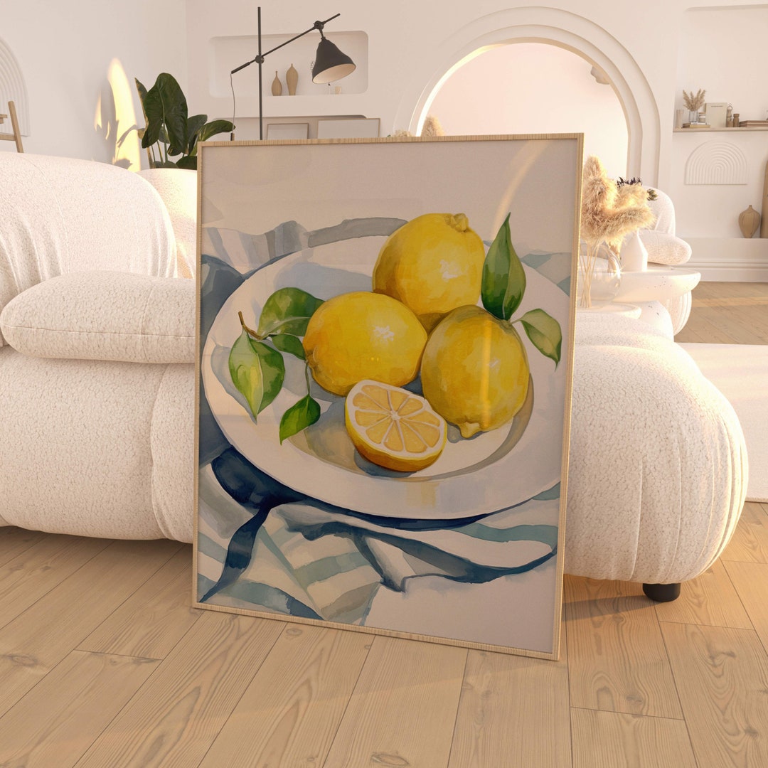 Lemons Wall Art Print, Colorful Wall Art, Painting, Kitchen Wall Decor ...