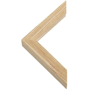 May include: Close-up of a corner of a natural wood picture frame. The frame is made of solid wood with a light brown finish.