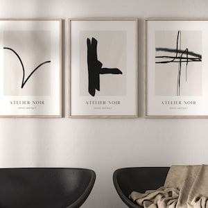 Black Beige Abstract Wall Art, Set of 3 Prints, Minimalist Exhibition Poster, Neutral, Gallery Wall Set, Japandi, Living Room Decor, Large
