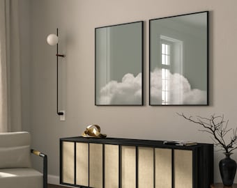 Sage Cloud Set of 2 Prints · Sage Green Decor, Abstract Art, Minimalist Wall Art, Living Room Wall Decor, Bedroom, Above Bed Decor, Nursery