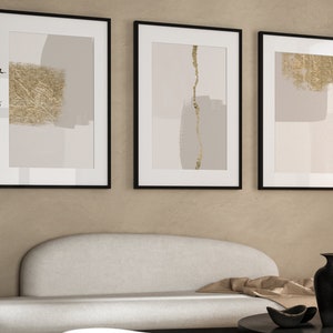 Gold Abstract Wall Art · Set of 3 Prints · Beige Neutral Wall Art ...