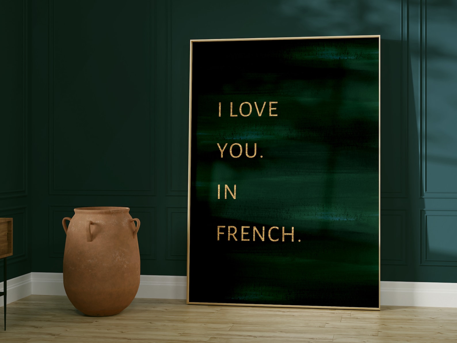 I Love You in French Green and Gold Print Emerald Green - Etsy