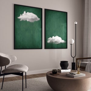 Emerald Green Cloud Prints · Set of 2 Prints · Emerald Green Wall Art, Abstract Art Print, Minimalist Wall Art, Maximalist Decor, Dark Green