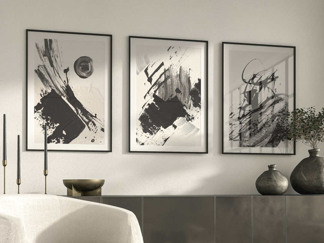 Black and Beige Asbtract Art · Set of 3 Prints · Black and Beige Wall ...