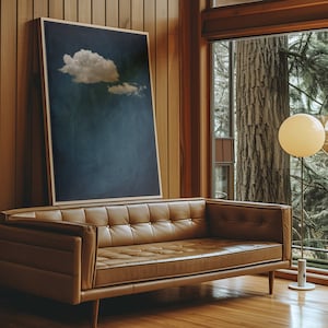Vintage Moody Clouds Canvas Wall Art, Modern Farmhouse Decor Painting, Zen Cottagecore Decor, Large Framed Art, Minimalist Living Room Decor