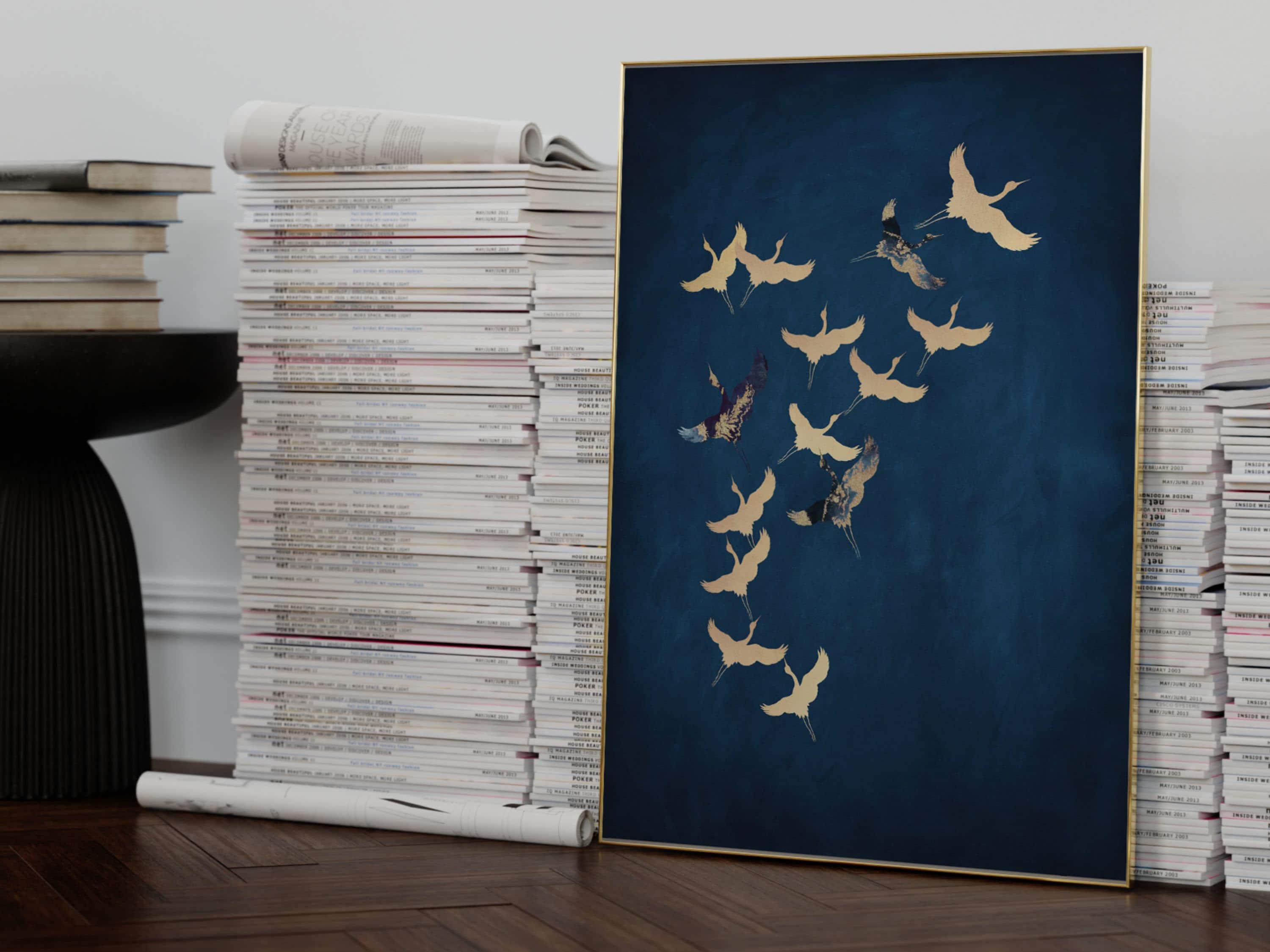 Blue and Gold Japanese Wall Art Set of 3 Prints · Dark Blue Japanese ...