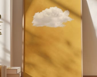 Impressão de parede de nuvem amarela, pôster de nuvem mostarda, arte abstrata, decoração minimalista, decoração para sala de estar grande, impressões de primavera, amarelo-sol