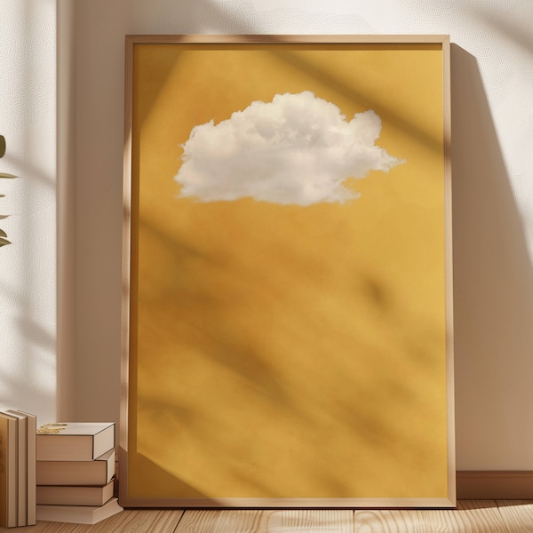 Impresión de arte mural de nube amarilla, póster de nube mostaza, arte abstracto, decoración minimalista, decoración de sala de estar grande, impresiones de primavera, amarillo brillante