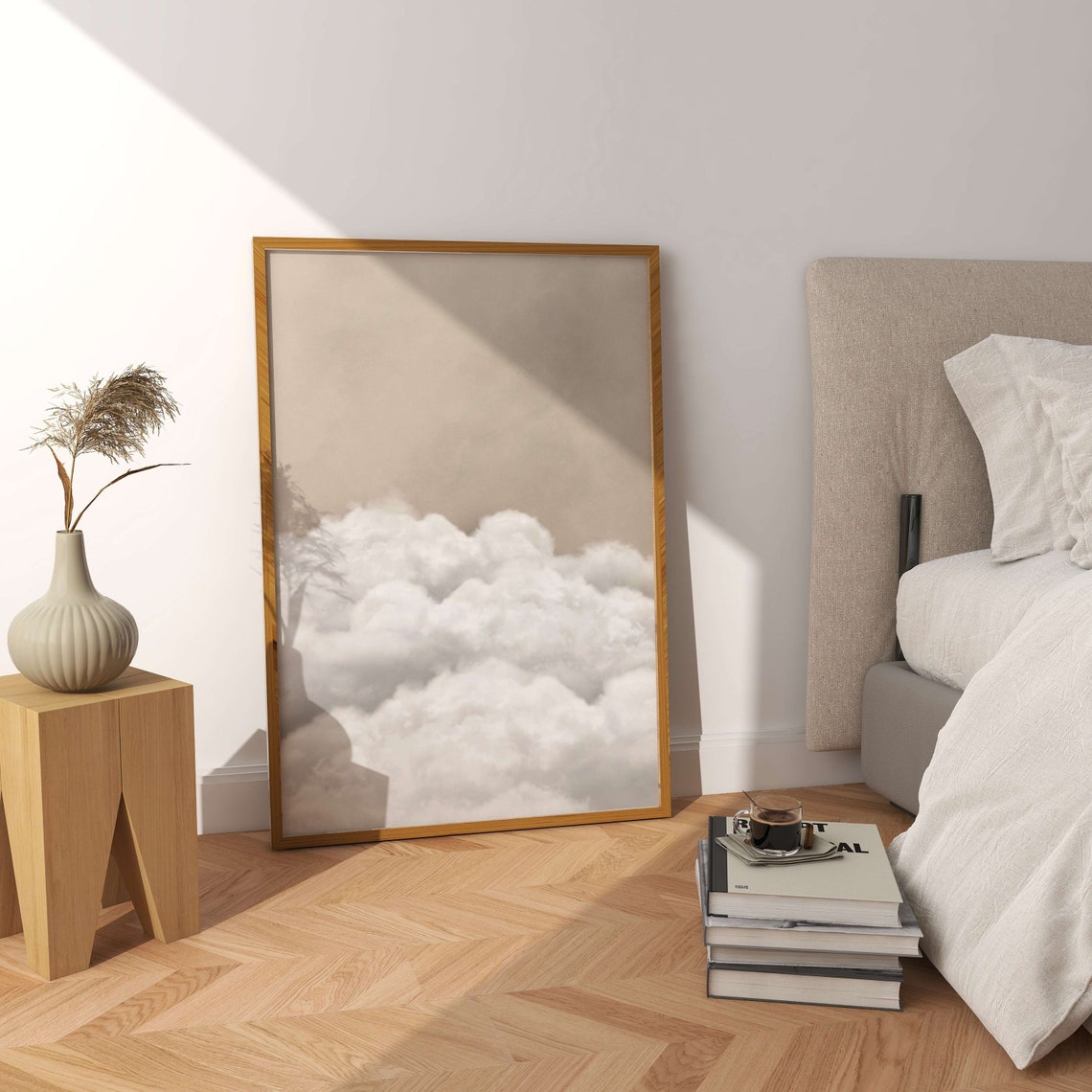 Beige Cloud Wall Art Print, Bedroom Wall Decor Over the Bed Art, Above ...