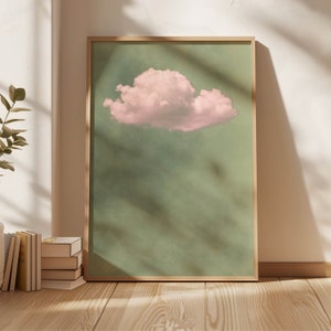 Impression d'art mural nuage vert sauge, décoration rose poudré, décoration pastel, art abstrait, décoration de grand salon, chambre apaisante, impression printemps été