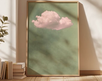 Lime Cream Cloud Wall Art Print, Blush Pink Decor, Pastel Decor, Abstract Art, Large Living Room Decor, Mint Green Bedroom Art, Spring Print