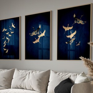 Blue and Gold Japanese Wall Art Set of 3 Prints · Dark Blue Japanese ...