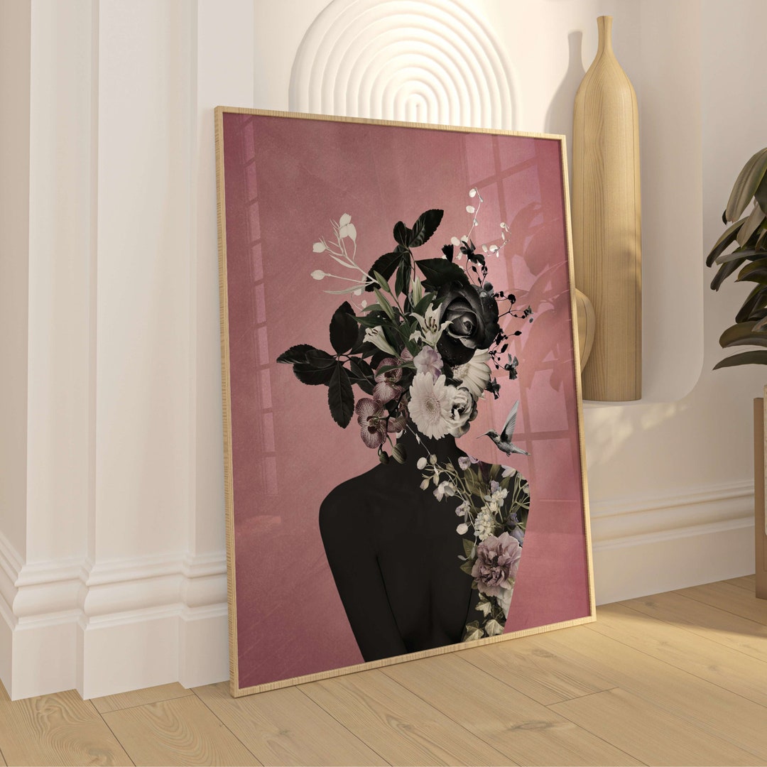 Berry Pink Flower Head Wall Art, Botanical Print, Maximalist, Living