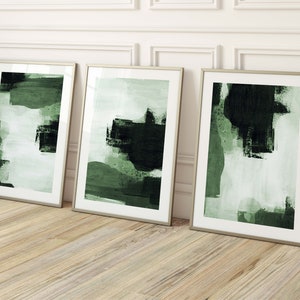 Conjunto abstracto verde esmeralda de 3 impresiones, arte abstracto, conjunto de pared de la galería, verde oscuro, decoración de la pared de la sala de estar, cartel de pintura, dormitorio, grande
