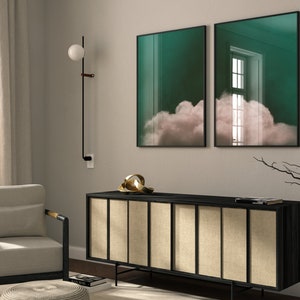 Rosa und Grüne Wolke 2er-Set Poster · Smaragdgrünes Dekor, Abstrakte Kunst, Minimalistische Wandkunst, Wolke Poster, Schlafzimmer, Über dem Bett Dekor