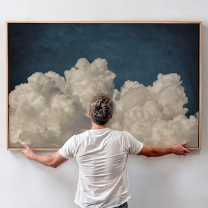 Above Bed Cloud Canvas Wall Art, Horizontal Framed Art, Extra Large Bedroom Decor, Statement Night Sky Art, Moody Wall Decor Over the Bed