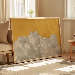 Horizontal Yellow Cloud Wall Art Print, Vibrant Decor, Landscape Above Bed Decor, Large Living Room Decor, Bright Bedroom Decor, Mustard Art