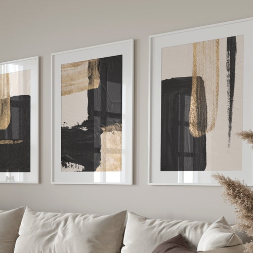 Black and Gold Wall Art Set of 3 Prints Black and Beige Etsy UK