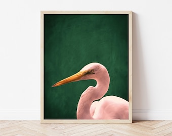 Pink Crane Wall Art DIGITAL DOWNLOAD Pink and Green Wall Art · Printable Wall Art ·  Flamingo Print · Crane Wall Decor · Maximalist Decor