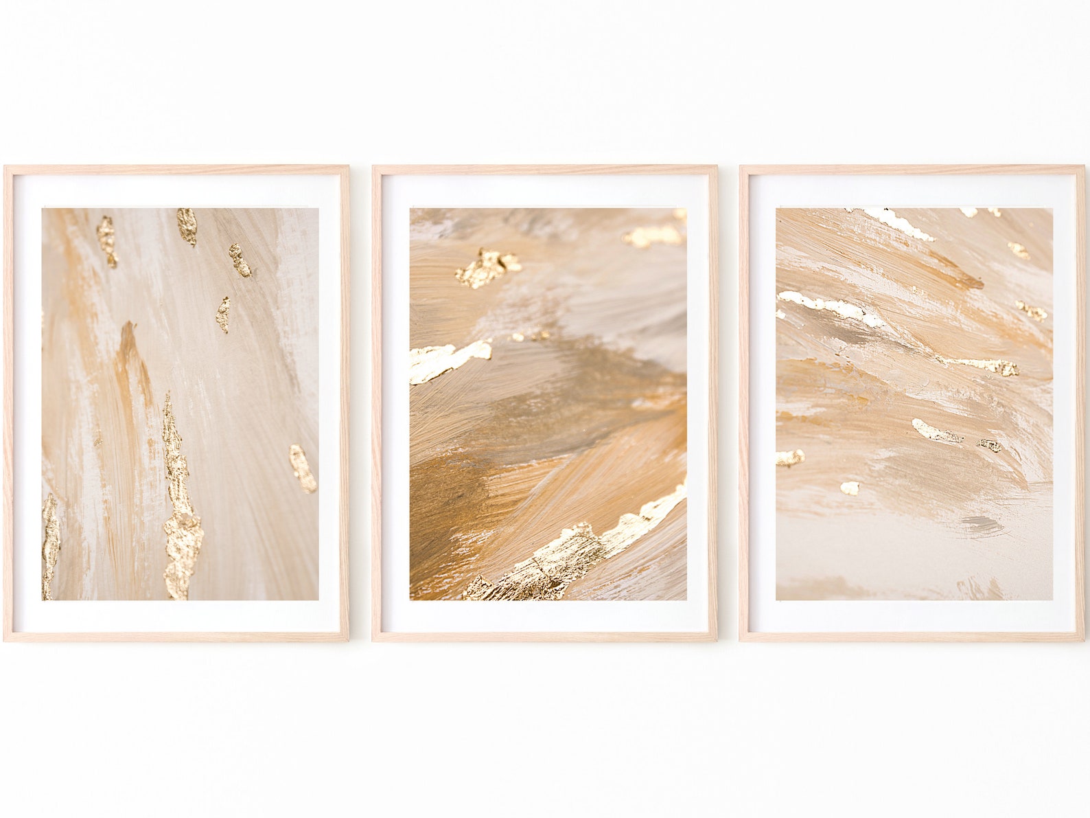Neutral and Gold Prints Set of 3 DIGITAL DOWNLOAD Abstract Art Prints ...