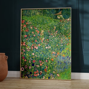 Gustav Klimt Print, Italian Garden Landscape, Botanical Floral, Art Nouveau Poster, Emerald Green Decor, Dark Green Wall Art, Living Room