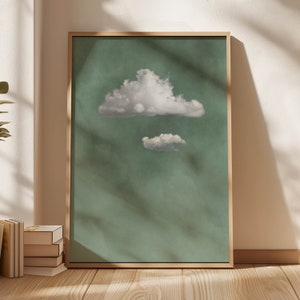 Sage Green Cloud Wall Art Print, Moody Abstract Art, Minimalist Surreal Art, Cloud Painting, Large Living Room Decor, Zen Sky Art