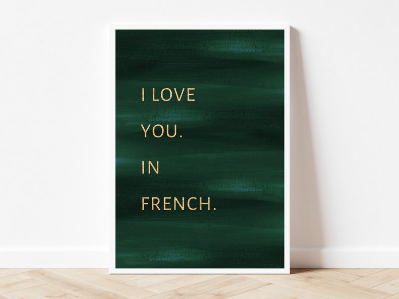 I Love You in French Green and Gold Print Emerald Green - Etsy
