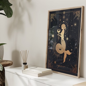 Capricorn Zodiac Print, Capricorn Gift, Star Sign, Black and Gold Decor, Astrology Wall Art, Birthday Gift, Best Friend, Capricorn Poster