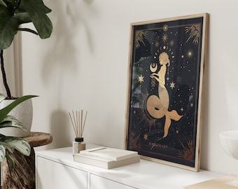Capricorn Zodiac Print, Capricorn Gift, Star Sign, Black and Gold Decor, Astrology Wall Art, Birthday Gift, Best Friend, Capricorn Poster
