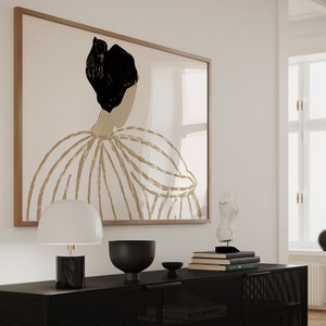 Arte de pared de mujer abstracta beige, arte de pared minimalista, cuerpo femenino, decoración de sala de estar, dormitorio, arte de pared de paisaje, lagom, grande, decoración japonesa