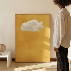 Impresión de arte de pared con nubes amarillas, decoración en rosa ruborizado, póster, arte abstracto, decoración minimalista, decoración de sala de estar grande, arte zen relajante para dormitorio