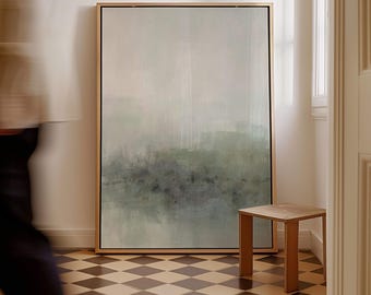 Minimalist Landscape Canvas Wall Art, Sage Green Simple Decor, Framed Art Print, Modern Large Living Room Decor, Abstract Landscape Painting