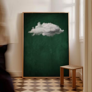 Arte de pared de nube verde esmeralda enmarcado, impresión de arte de lienzo, Giclee, arte de pared grande, decoración verde oscuro, arte abstracto, minimalista, decoración maximalista