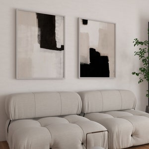 Abstrakte Wand Kunst Drucke, 2er-Set Prints, Minimalistisch, Beige, Neutral, Wohnzimmer Dekor, Japandi, Große, moderne Kunst, abstrakte Malerei