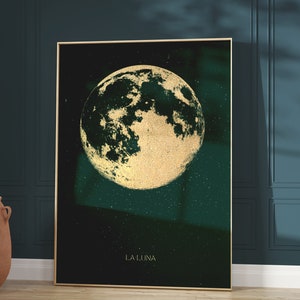 Emerald Green Moon Print · Green and Gold Wall Art · Moon Poster · Gold Wall Art · Witchy Decor · Gothic Home Decor · La Luna