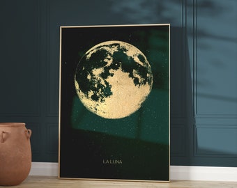 Emerald Green Moon Print · Green and Gold Wall Art · Moon Poster · Gold Wall Art · Witchy Decor · Gothic Home Decor · La Luna