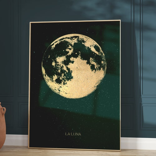 Impression lune vert émeraude · Art mural vert et or · Poster lune · Art mural or · Décoration sorcière · Décoration d'intérieur gothique · La Luna